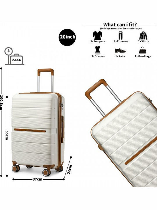 Miss Lulu British Traveller Cabin Hard Suitcase Cream With 4 Wheels Height 55cm
