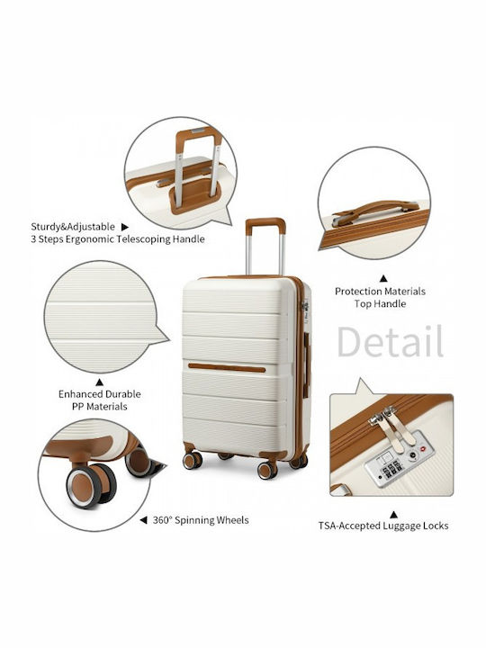 Miss Lulu British Traveller Cabin Hard Suitcase Cream With 4 Wheels Height 55cm