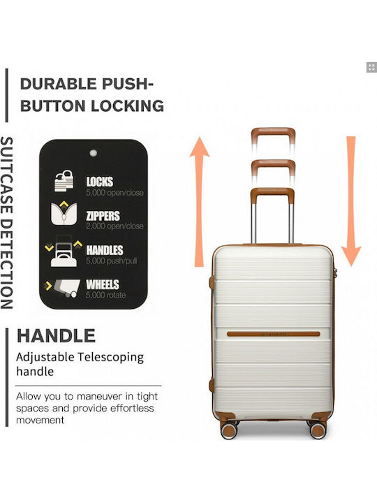 Miss Lulu British Traveller Medium Hard Suitcase Cream With 4 Wheels Height 66cm