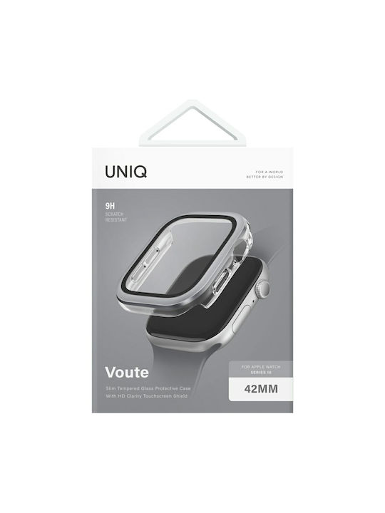 Uniq Voute Hülle Apple Watch Serie 10 42mm Gehärtetes Glas Silber