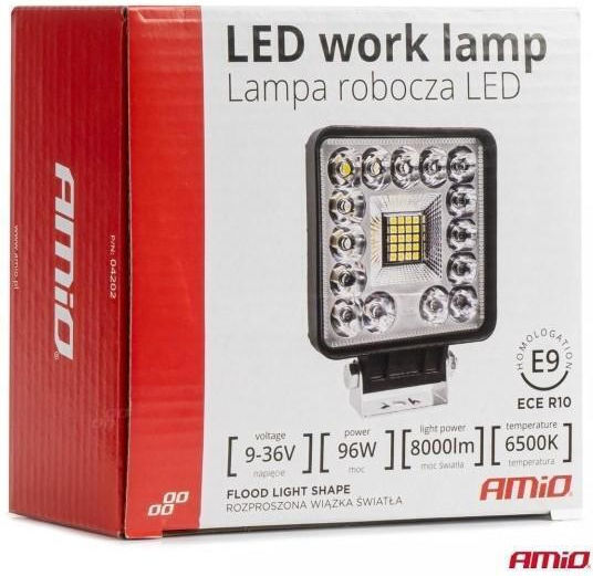 Amio Προβολεας Εργασιας Τετραγωνος Led 96w 9-36v 8.000lm 6.500k Awl61 Amio 1 Τεμ 04202/am
