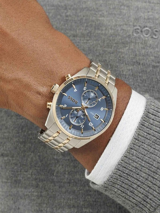 Boss Skytraveller Men's Watch Chronograph Battery with Silver Metal Bracelet