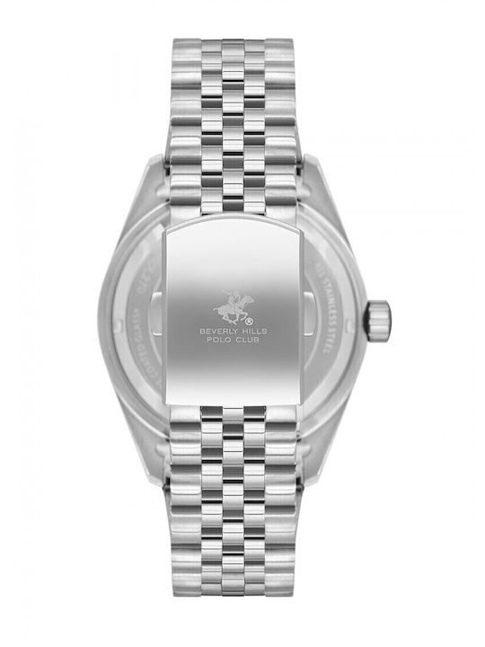 Beverly Hills Polo Club Men's Watch 43mm Battery with Silver Metal Bracelet