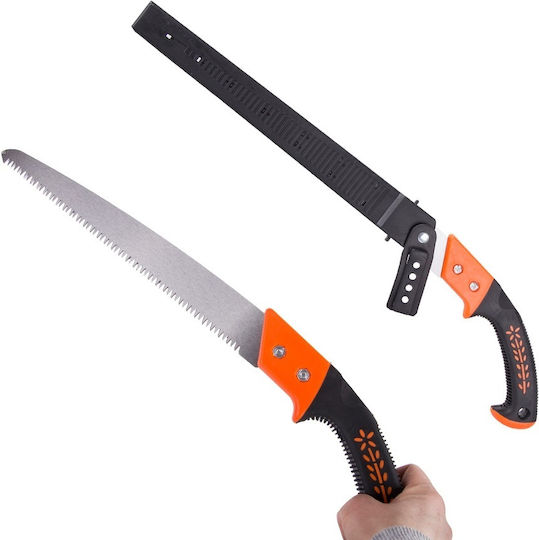Fierăstrău manual cu teacă de siguranță, mâner din plastic, lungime totală 49cm, lamă 30cm, negru-portocaliu