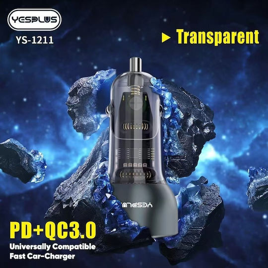 Yesplus Auto-Ladegerät 30W 2,25A Schnellladen mit Anschlüssen: 1xUSB 1xType-C Silber Farbe