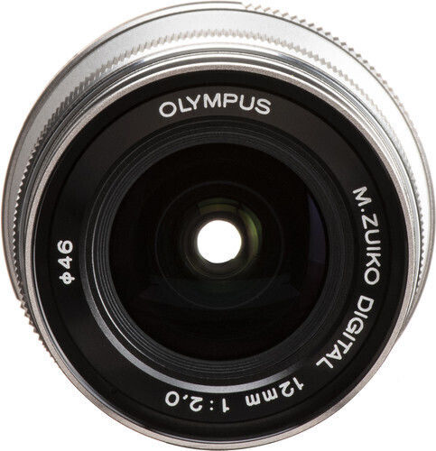 Olympus Crop Kameraobjektiv M.Zuiko Digital ED 12mm 1:2.0 Weitwinkel für Micro Four Thirds (MFT) Mount Silver