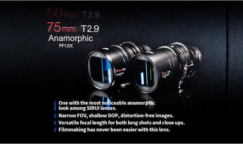 Sirui Full Frame Camera Lens 75mm T2.9 1.6x Anamorphic Standard Zoom for Canon RF Mount Black