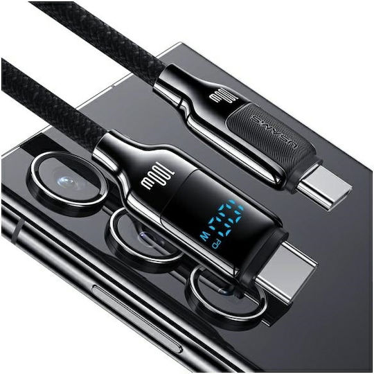 Usams Flaches / Geflochtenes USB 2.0 Kabel USB-C männlich - USB-C 100W PD Schwarz 1,2m SJ742USB01