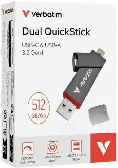 Verbatim 512GB USB 2.0 Stick with connection USB-A & USB-C Silver