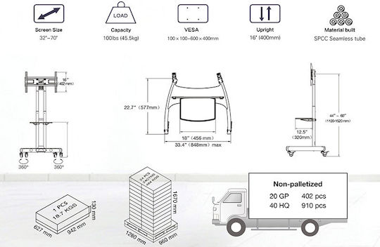 NB AV AVA1500-60-1P Βάση Τηλεόρασης Δαπέδου έως 65" και 45kg