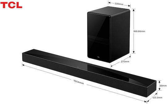 TCL Soundbar 5.1.2 Bluetooth, HDMI και Wi-Fi με Ασύρματο Subwoofer και Τηλεχειριστήριο Μαύρο Q75HE