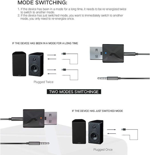 Bluetooth Audio Transmitter Receiver Zola Usb Type A Input 3.5 Mm Jack Output Black