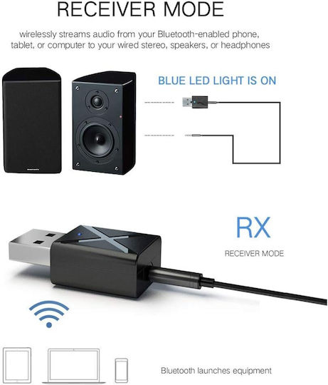 Bluetooth Audio Transmitter Receiver Zola Usb Type A Input 3.5 Mm Jack Output Black