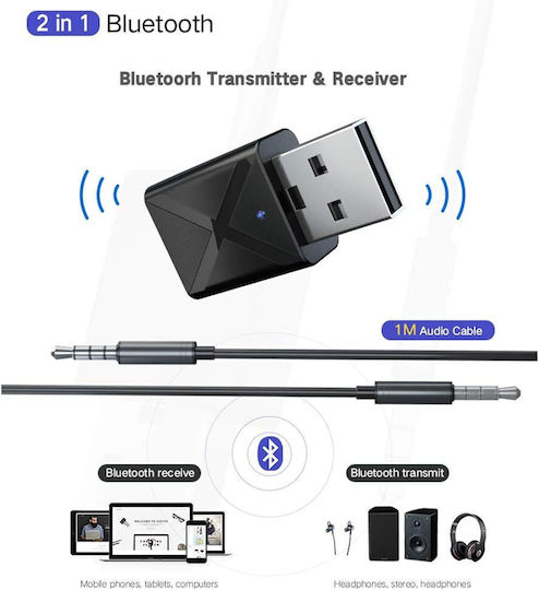 Bluetooth Audio Transmitter Receiver Zola Usb Type A Input 3.5 Mm Jack Output Black