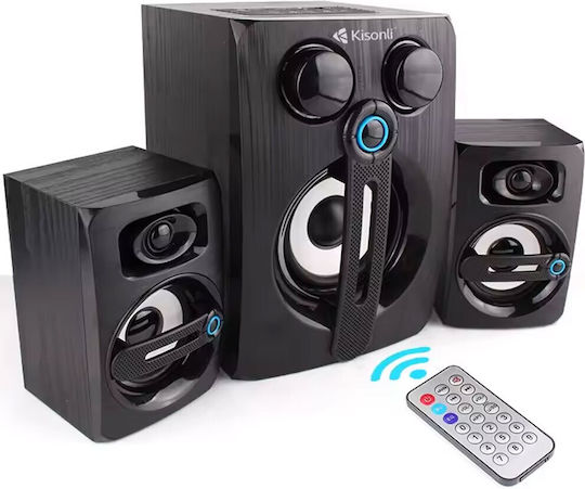 Kisonli TM-9000A Ηχεία Υπολογιστή 2.1 με Bluetooth και Ισχύ 30W σε Μαύρο Χρώμα