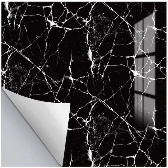 Set 5 Panouri Decorative Autoadezive Marmură Design din PVC 60x60cm Negru Alb Crem