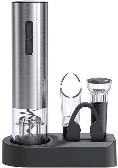 Set Deschizător Electric de Vin 5 în 1 Bază de Încărcare Aerator Tăietor de Foli Silver