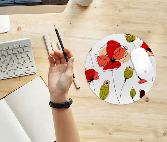 Koupakoupa Red Poppy Flowers Papaver Mouse Pad (200mm) Κόκκινο KP_13960_mousepad-round