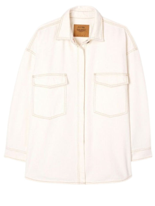 Langärmelig Damen Denim Hemd Offwhite