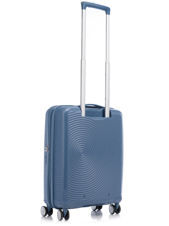 American Tourister Soundbox Spinner Cabin Hard Blue Suitcase with 4 Wheels Height 55cm