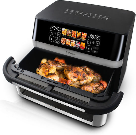 Rohnson Air Fryer με Διπλό Αποσπώμενο Κάδο 12lt Ασημί R-2882