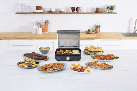 Ninja Sizzle Tabletop Electric Grill Smooth and Ribbed Plate 1450W with Lid and Adjustable Thermostat 37cmx28cmcm
