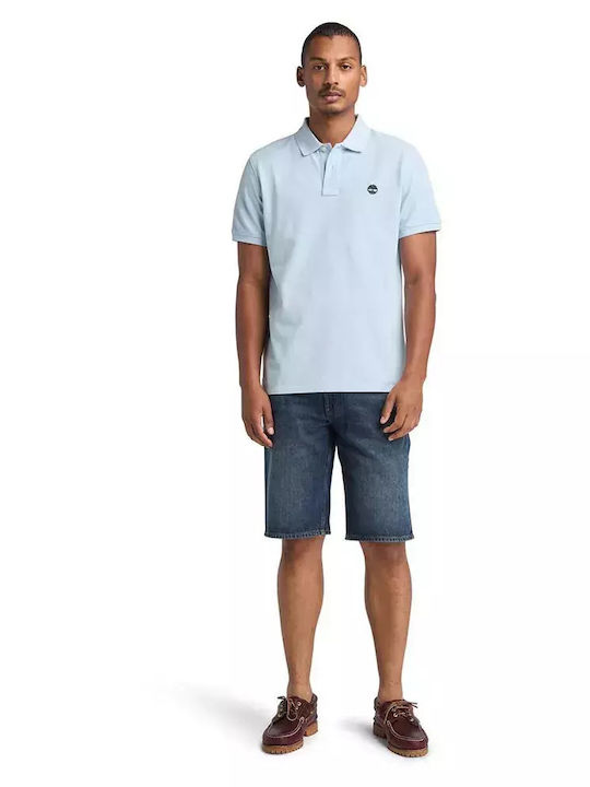 Millers River Pique Polo Herrenbluse Kurzarm Hellblau