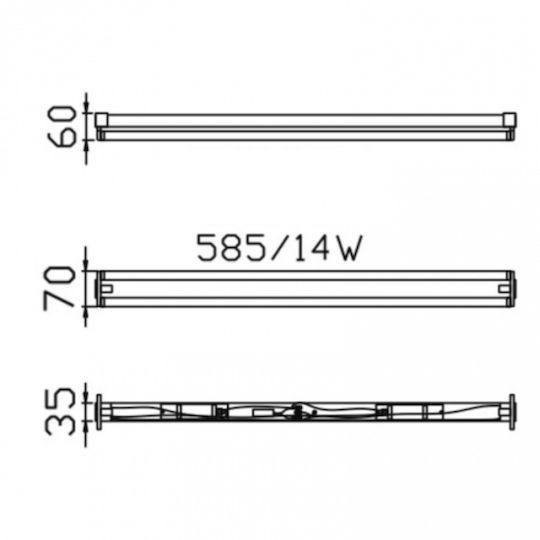 DIL Lighting Batten Double-Ended with 1 Slot for Fluorescent Lamp T5 14W 58.5cm