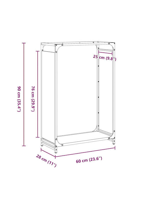 vidaXL Inox Ράφι Αποθήκευσης Ξύλων 60x28x90cm Γκρι