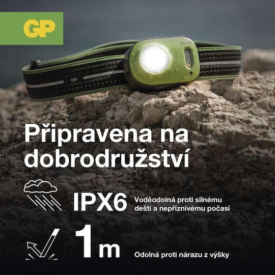 GP Batteries Rechargeable Headlamp LED IPX6 with Maximum Brightness 500lm Green