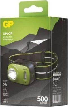GP Batteries Rechargeable Headlamp LED IPX6 with Maximum Brightness 500lm Green