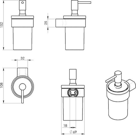 Gedy PI81 Dispenser Γυάλινο Μαύρο 125ml