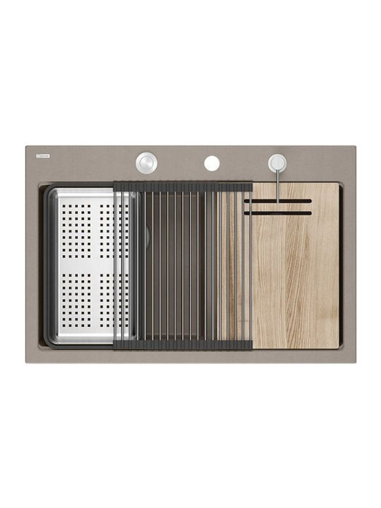GraniteQ Drop-In Spüle aus Verbundgranulat B76xT50cm Braun