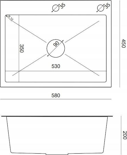 Quadron Chiuvetă încastrată din granit sintetic M58xL45cm Negru