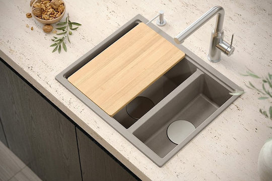 GraniteQ Logan Drop-In Kitchen Sink Inox Silver 56x46cm