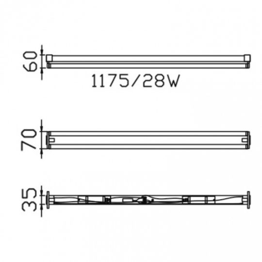 DIL Lighting Batten Double-Ended with 1 Slot for Fluorescent Lamp T5 28W 117.5cm