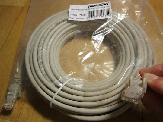 PremiumCord U/UTP Cat.6 (Gigabit) Καλώδιο Δικτύου Ethernet 15m Γκρι