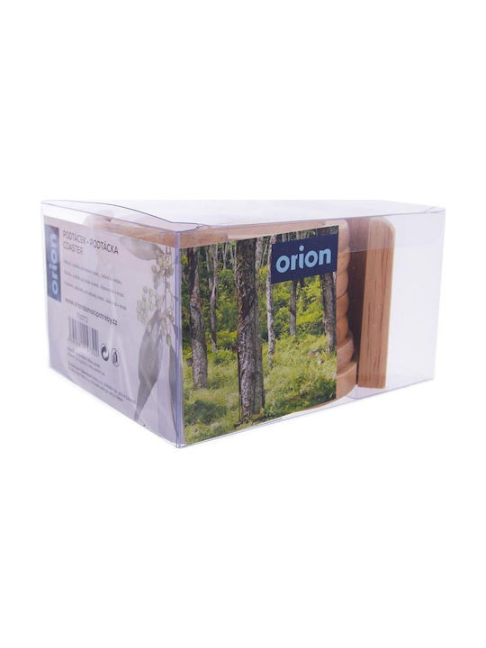 Orion Στρογγυλό Σουβέρ Ξύλινο με Βάση Μπεζ 12cm 6τμχ