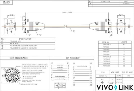 Vivolink VGA male to VGA male Black 10m Cable