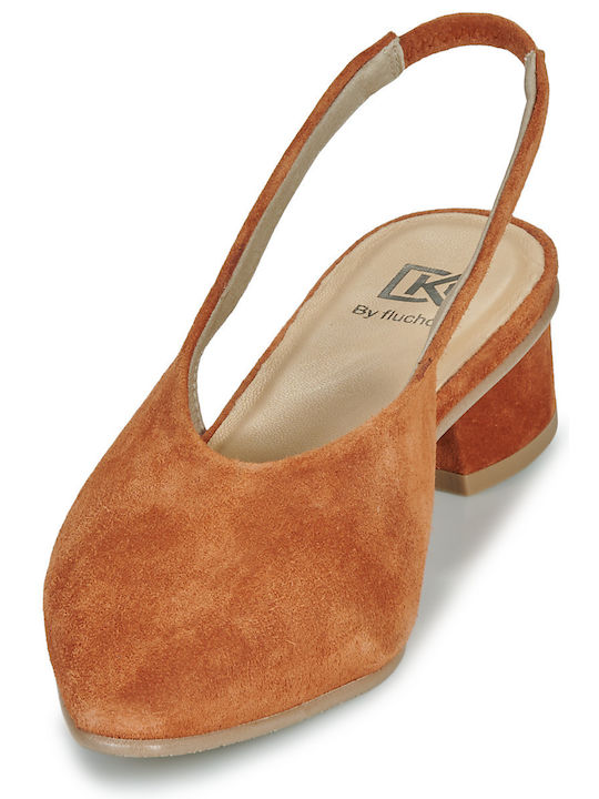 Mules with Chunky Heel in Orange Color
