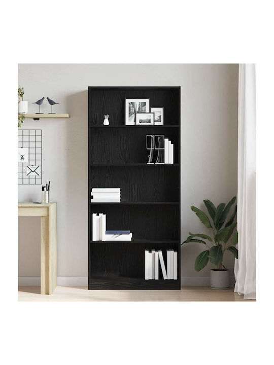 Bibliotecă Neagră Stejar 80x24x176 cm