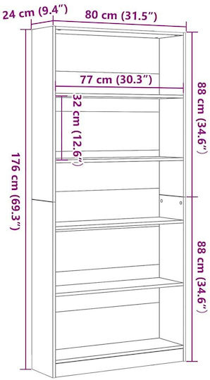 Bücherschrank Schwarze Eiche 80x24x176cm