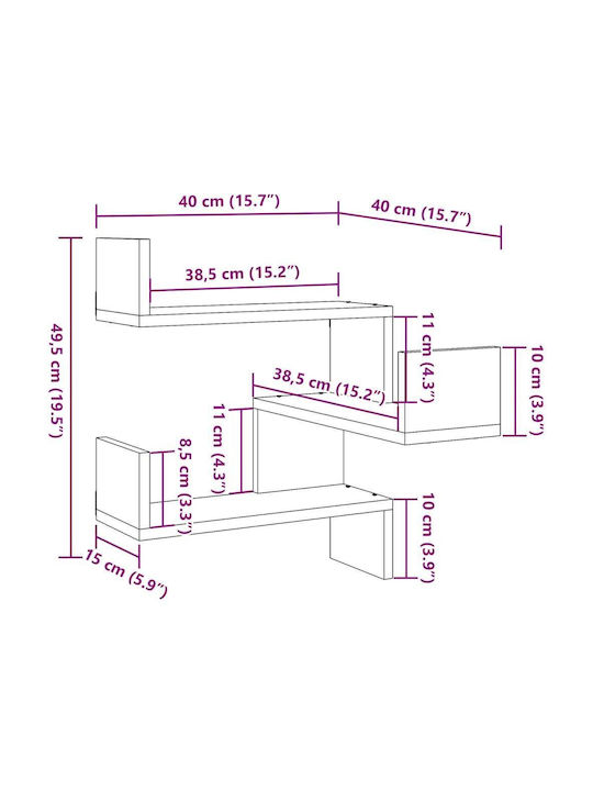 Corner Brown Wall Shelves (2 Pieces) 40x40x49.5cm