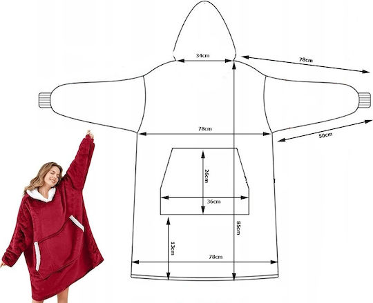 Κουβέρτα Fleece με Μανίκια 78x85εκ. Κόκκινη