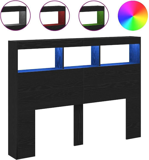 vidaXL LED Bed Headboard Wooden Black Oak 140x102cm