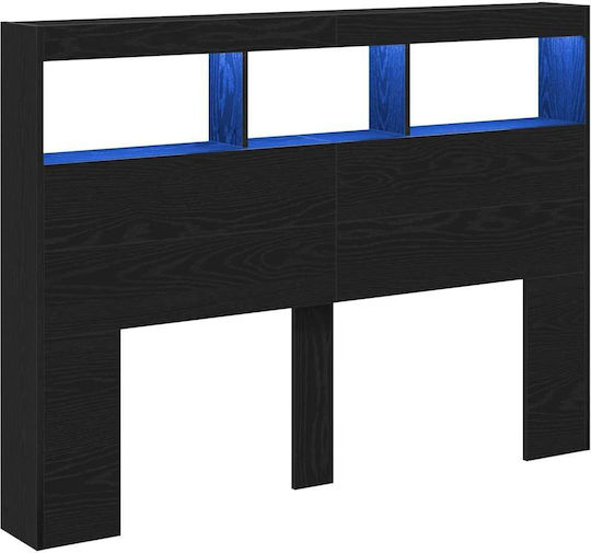 vidaXL LED Bed Headboard Wooden Black Oak 140x102cm