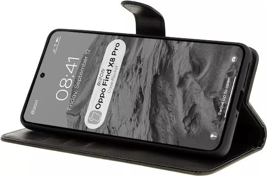 Bizon Case Pocket Wallet Δερματίνης / Σιλικόνης / Tempered Glass Μαύρο (Oppo Find X8 Pro)