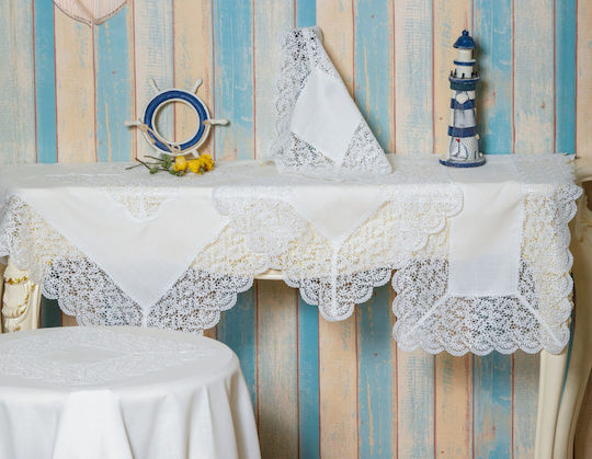 Qz1600053 White Λινό Κέντημα Μεταξωτή Δαντέλα 60%linen 40%pol 160×220 Liolios Home