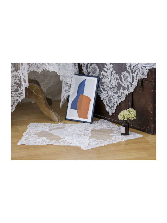 Pls-tb0316 White Χειροποίητο Κέντημα Τούλι 40×160 Liolios Home