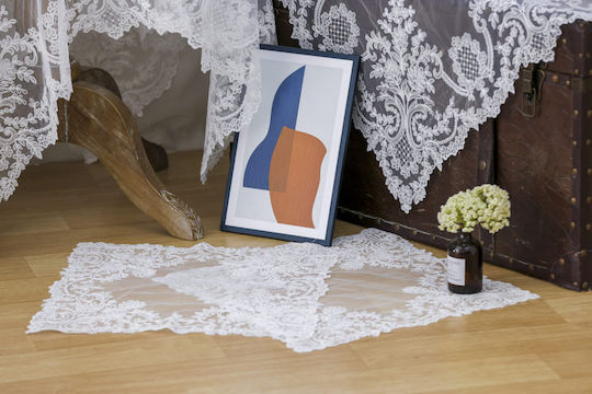 Pls-tb0316 White Χειροποίητο Κέντημα Τούλι 40×160 Liolios Home